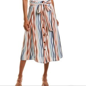 Striped linen blend midi skirt